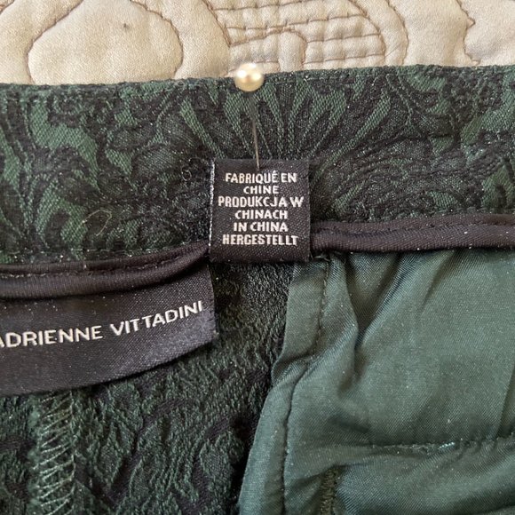 Women's Adrienne Vittadini Christmas Green Muted Patterned Slacks - Size 10 - Picture 3 of 6
